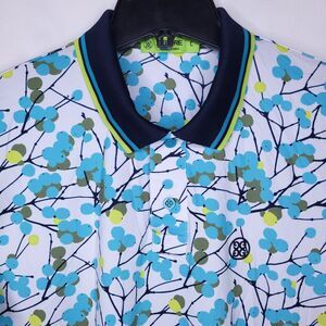 G Fore Polo Shirt Mens Large White Floral Branch Golf Performance